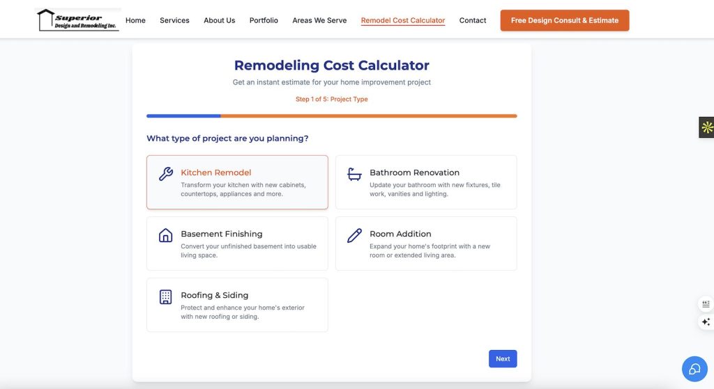 Roofing and home remodel websites and lead generation calculators