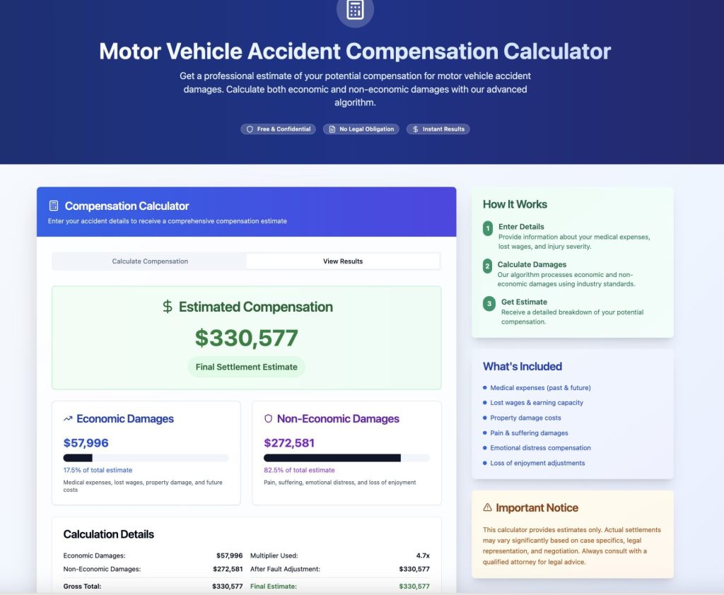 Mva Compensation Calculator Results Page Genetates Personal Injury Case Leads At 2 5x Less