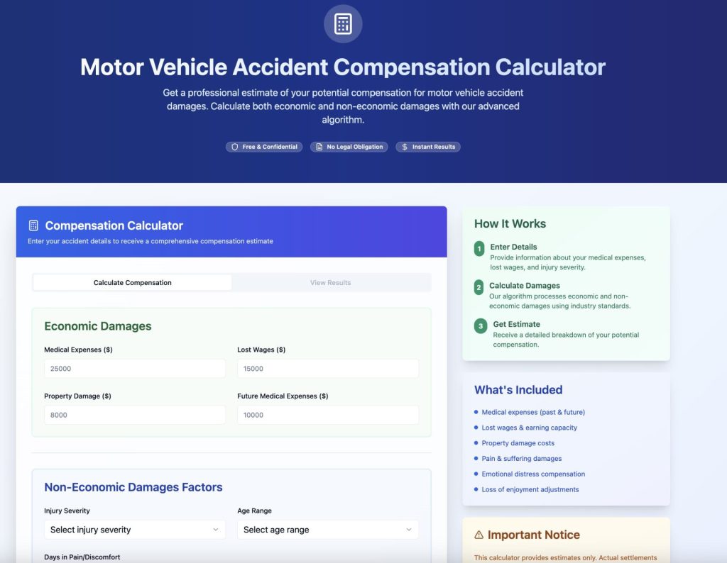 Motor Vehicle Accident Compensation Calculator