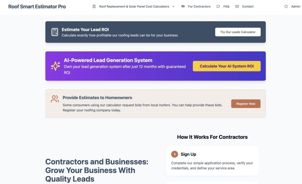 Roof Smart Estimator Lead Generation App and Website