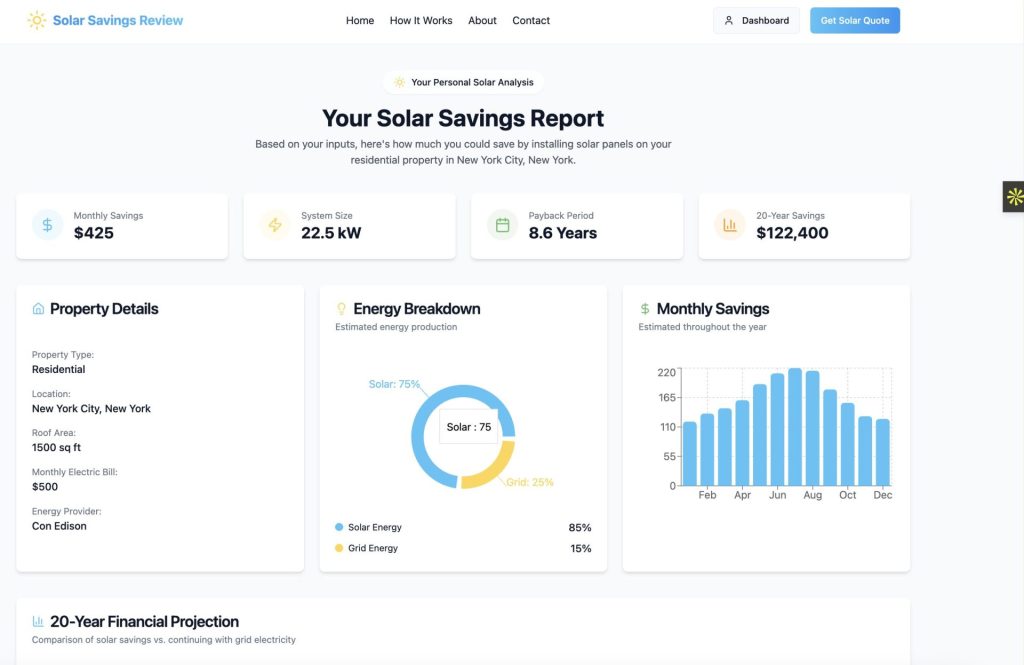 Solar Savings Review Report Page